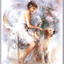 Оригинал схемы вышивки «Девушка с собакой» (№179515)