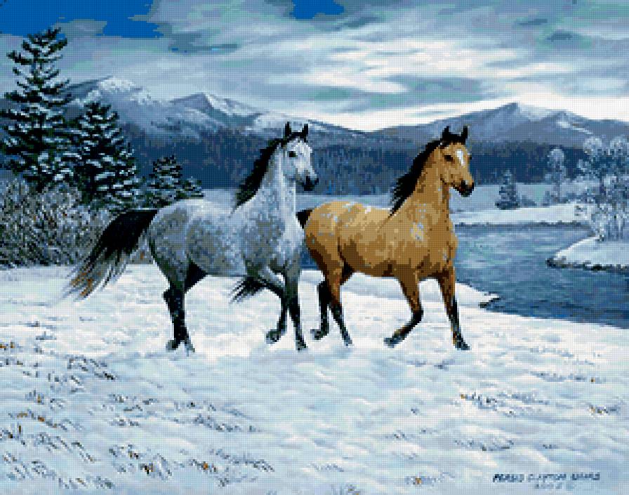 лошадки - животные, природа, лошадка, лошади, лошадь, кони, зима, пейзаж - предпросмотр