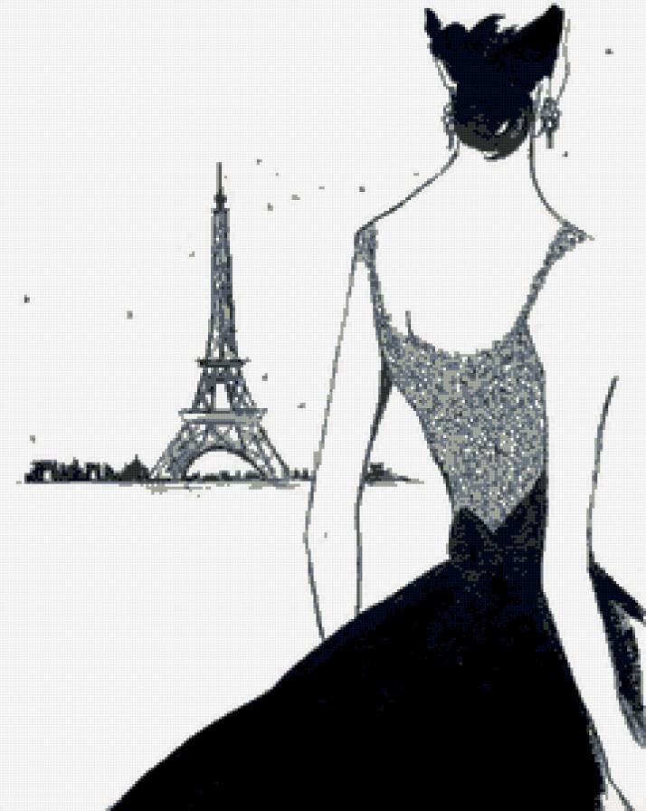 девушка - франция, город, башня, париж, черно-белое, силует, лбраз - предпросмотр