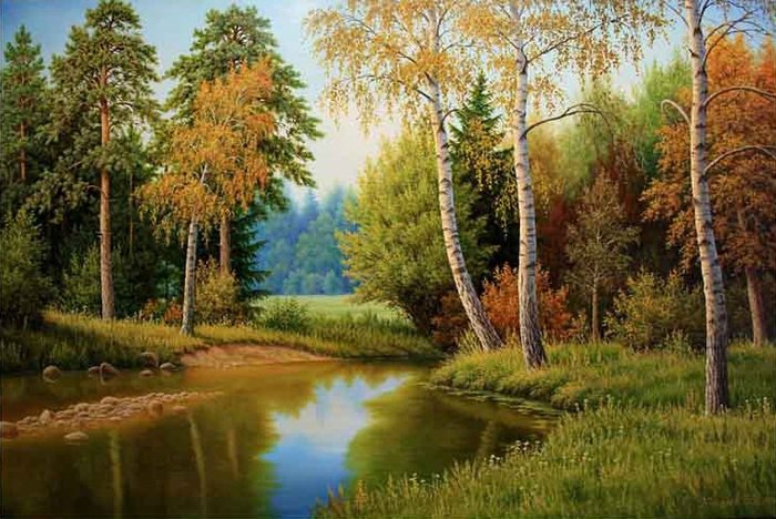 №179748 - картина, пейзаж, река, лес, природа - оригинал