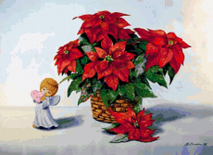 новогодняя композиция - ангел, цветы, ваза, букет, новый год - предпросмотр