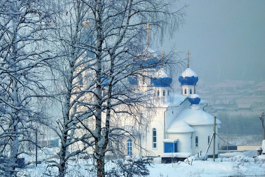 Зимний город - зимняя сказка, пейзаж, храм, церковь, зима, купола, природа - оригинал