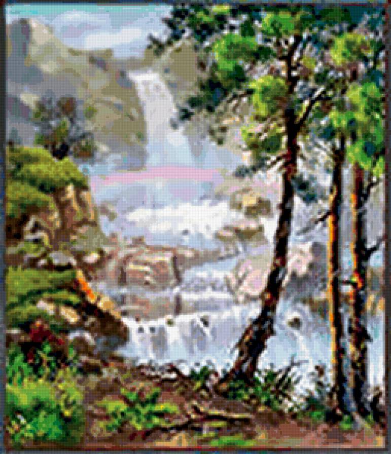 водопад - водопад, деревья, природа, пейзаж - предпросмотр