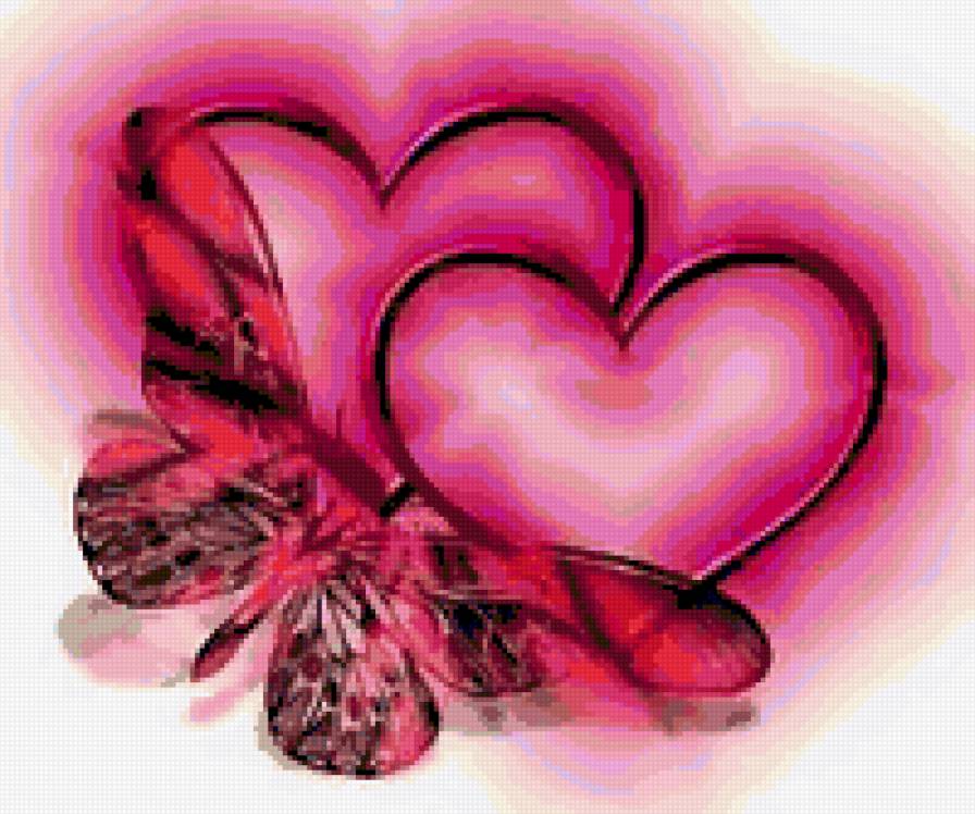 Любовь - сердце, бабочка, романтика, любовь, розовый - предпросмотр