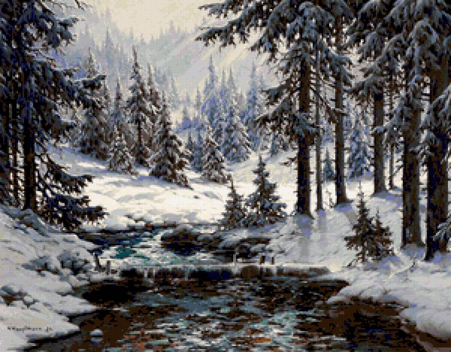 №180780 - природа, зима, пейзаж, картина, лес, снег - предпросмотр