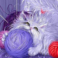 Оригинал схемы вышивки «Кошка с клубками» (№180904)