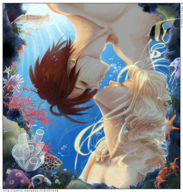 влюбленная пара - русалки, сказка, пара, двое, подводный мир, любовь - оригинал