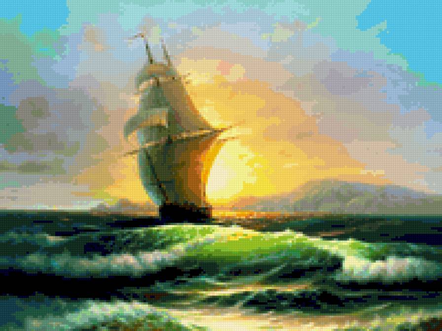 парусник - корабль, море, пейзаж, картина - предпросмотр