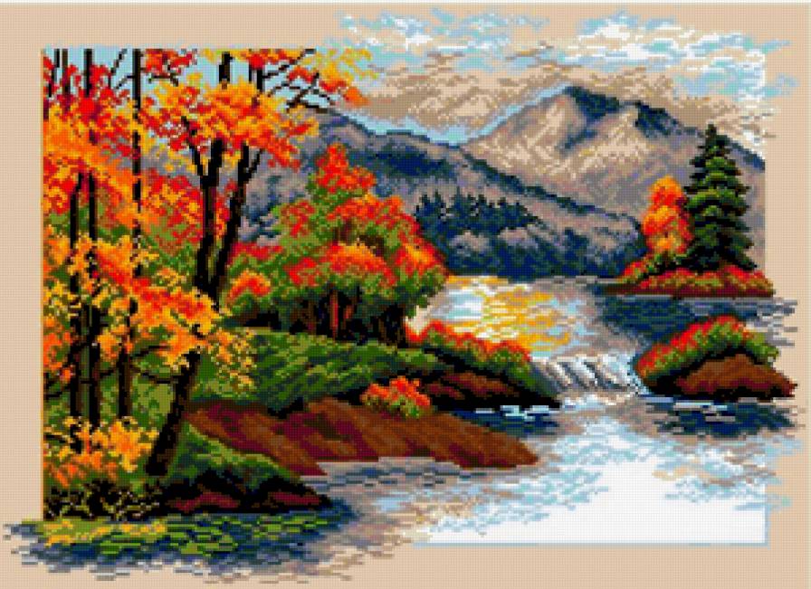 пейзаж - осень, водопад, пейзаж, вода, природа - предпросмотр