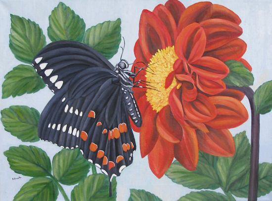 Бабочка и цветок - картина, цветы, бабочка - оригинал