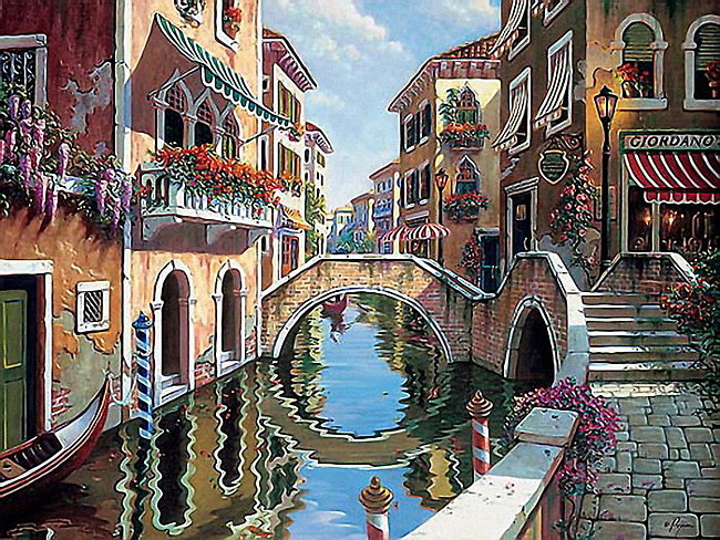 №182115 - город, картина, мост, дома, венеция - оригинал