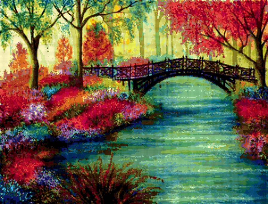 Мостик - природа, картина анн мари, красота, пейзаж, мост, река - предпросмотр