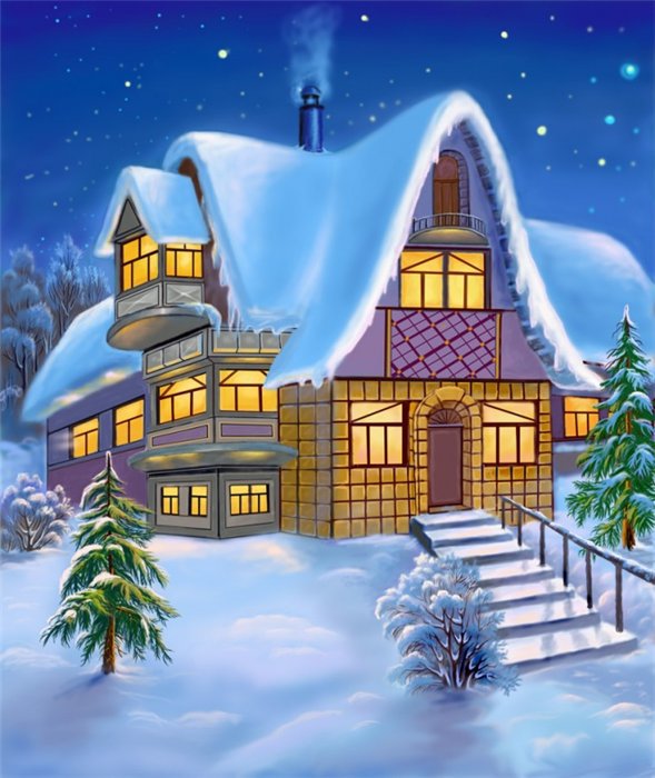 зимний домик - пейзаж, дом, зима - оригинал