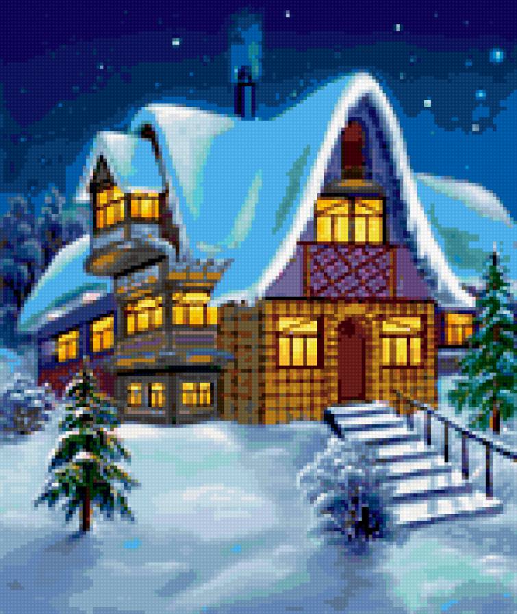 зимний домик - зима, пейзаж, дом - предпросмотр