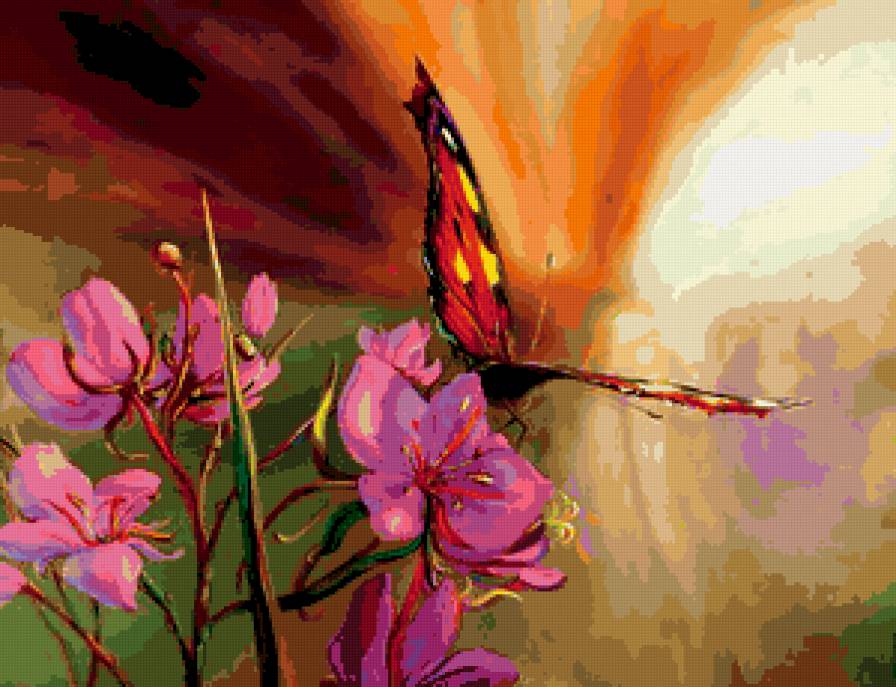 Бабочка и цветок - картина, бабочки, цветы - предпросмотр