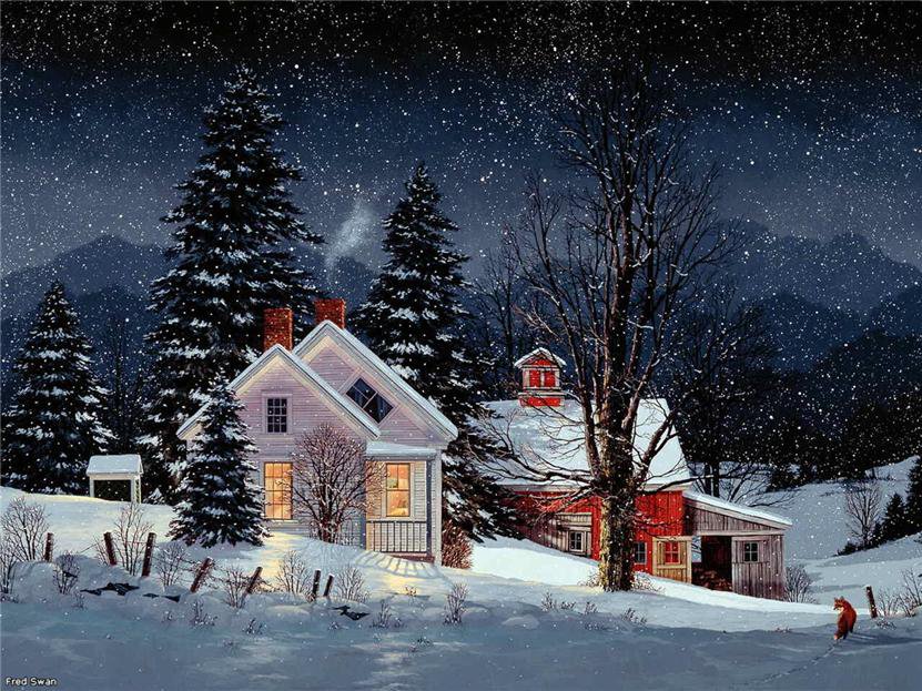 №183515 - снег, дом, зима, ночь - оригинал