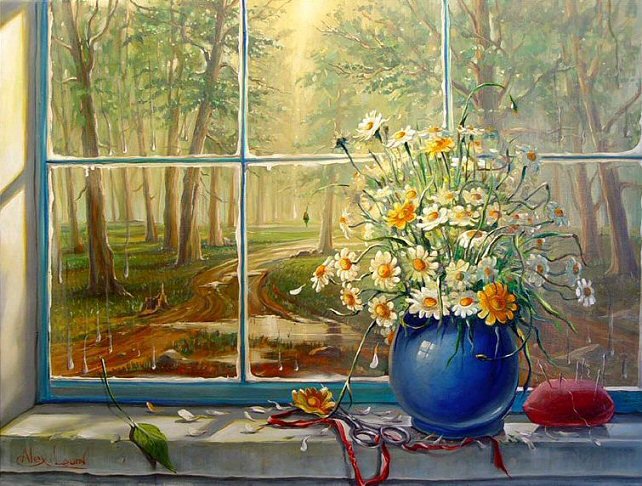 цветы у окна - цветы, романтика, букет, природа - оригинал