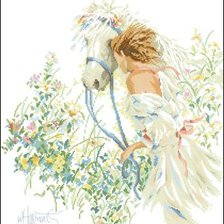 Оригинал схемы вышивки «девушка и лошадь» (№183786)