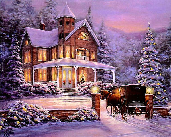 Зимний дом - зима, дом, снег, пейзаж - оригинал