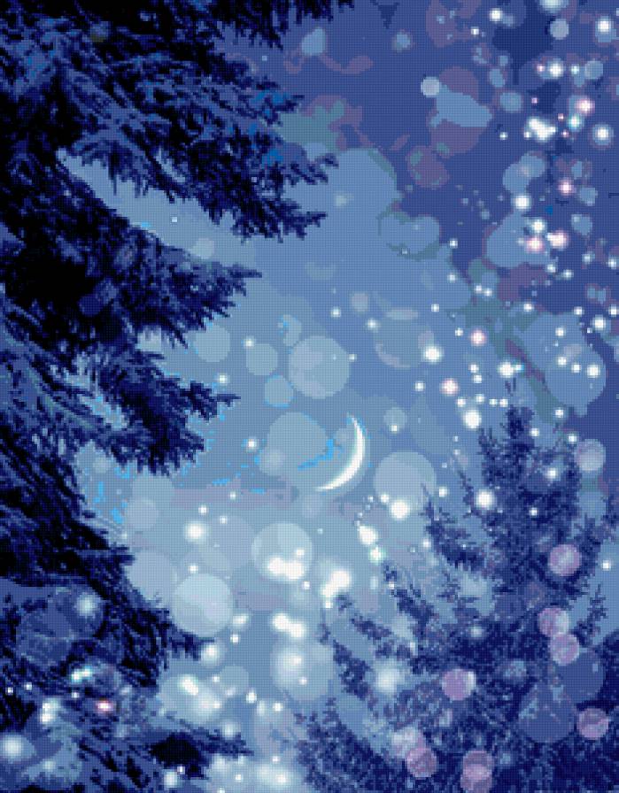 зимняя ночь - луна, природа, лес, зима, картина, ночь - предпросмотр