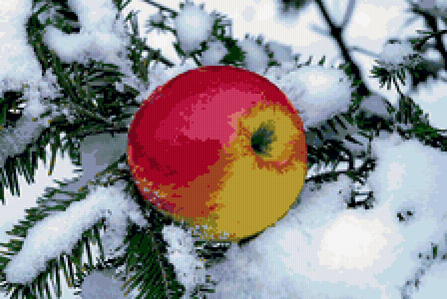 новогоднее яблоко - снег, зима, яблоко, сюрприз, новый год - предпросмотр