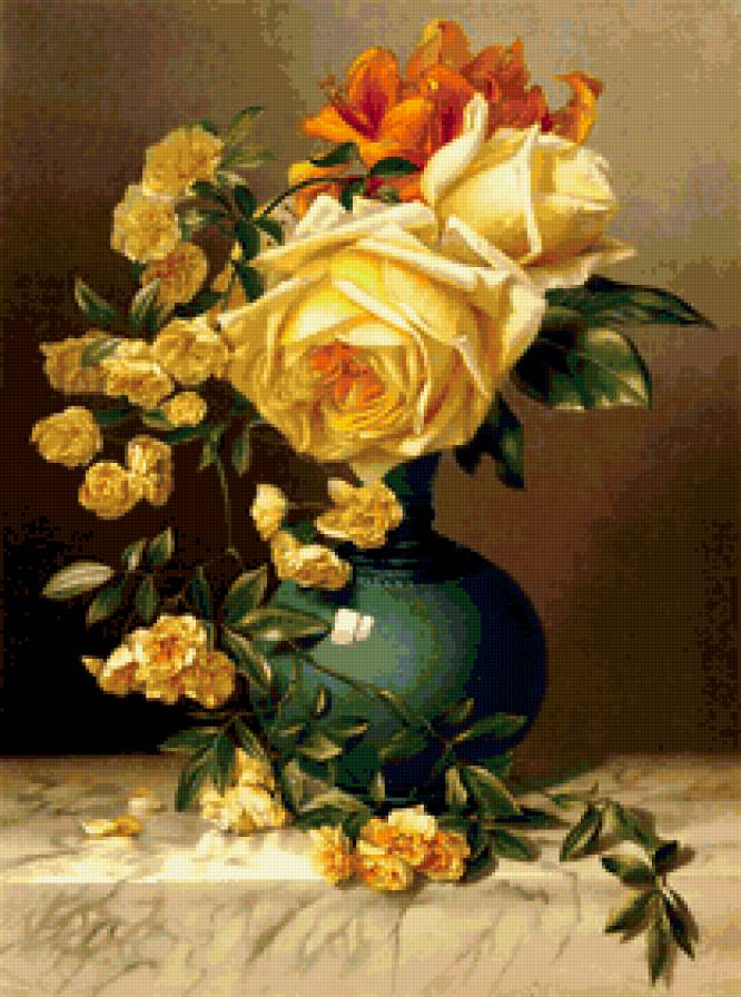 Розы - натюрморт, живопись, картина, цветы - предпросмотр