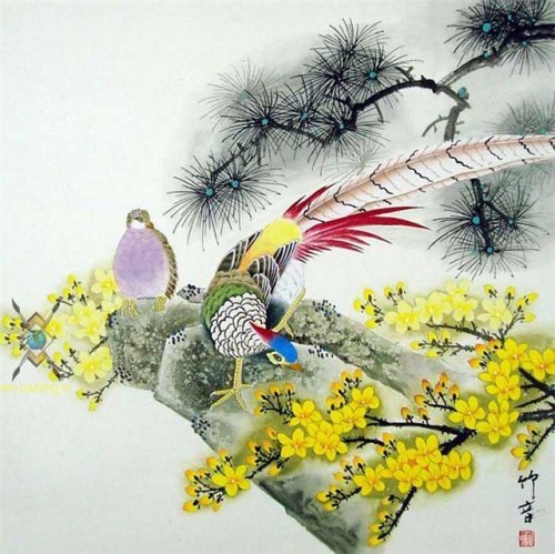 китайская живопись - китайская живопись, китай, картина, птицы, природа - оригинал
