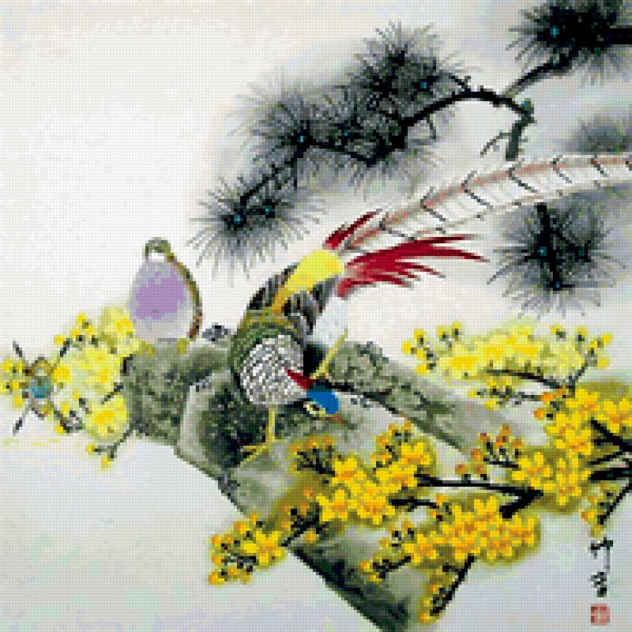 китайская живопись - птицы, китай, картина, китайская живопись, природа - предпросмотр