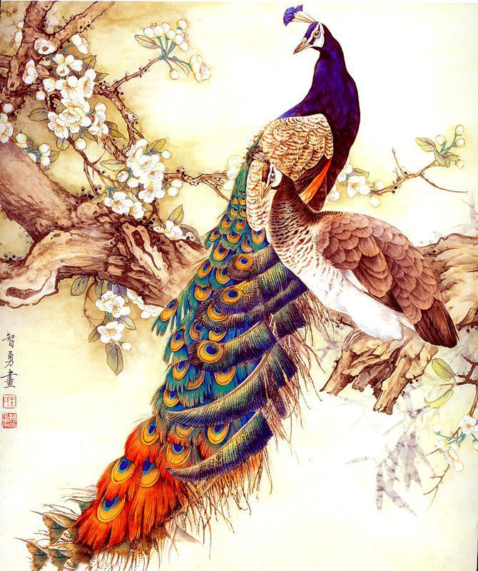 китайская живопись - картина, птицы, китай, китайская живопись, природа - оригинал