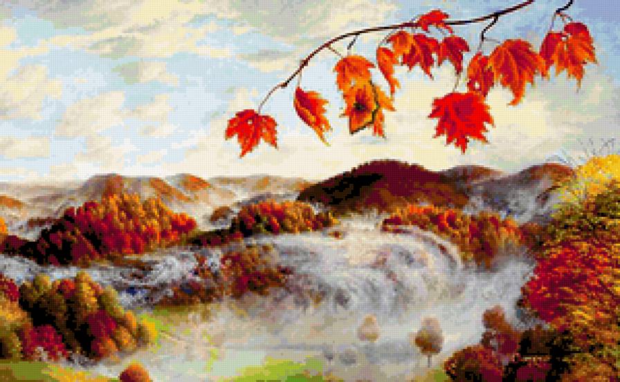 пейзаж - осень, вода, водопад, пейзаж, природа - предпросмотр