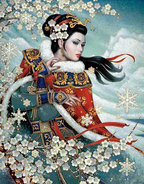 восточная красавица - китай, птицы, природа, китайская живопись, картина - оригинал
