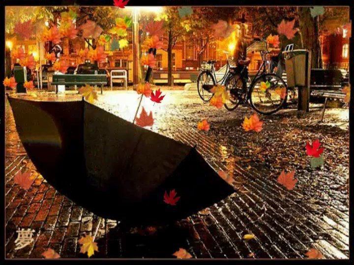 осень - скамейка, листва, зонтик, велосипед, парк, осень - оригинал