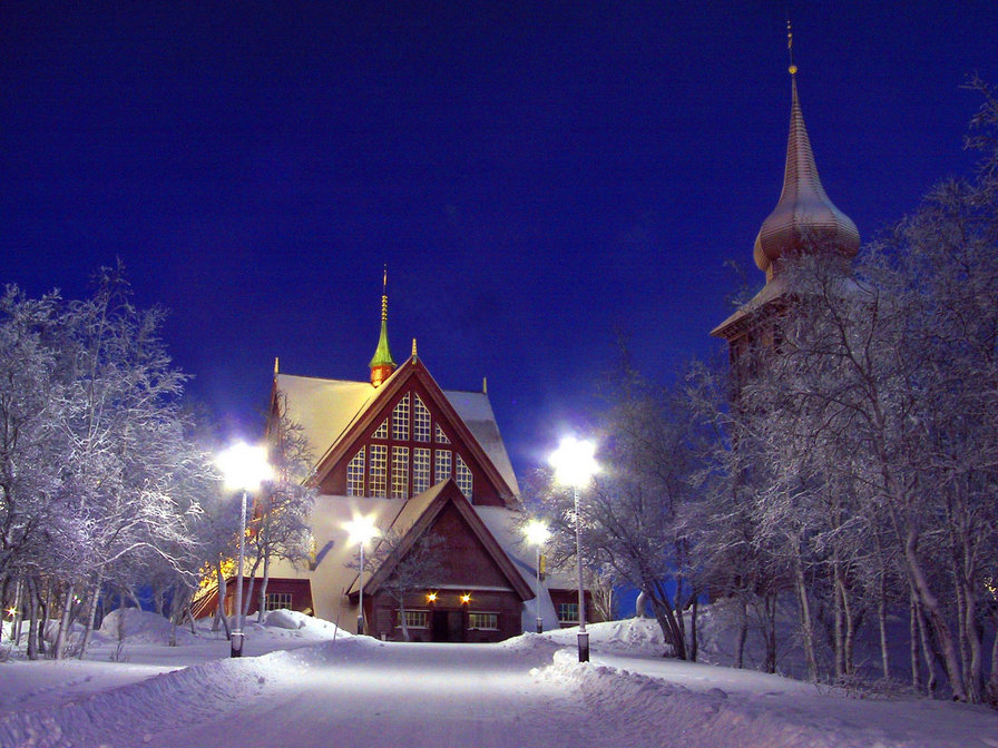 wonderfull night - winter, church - оригинал