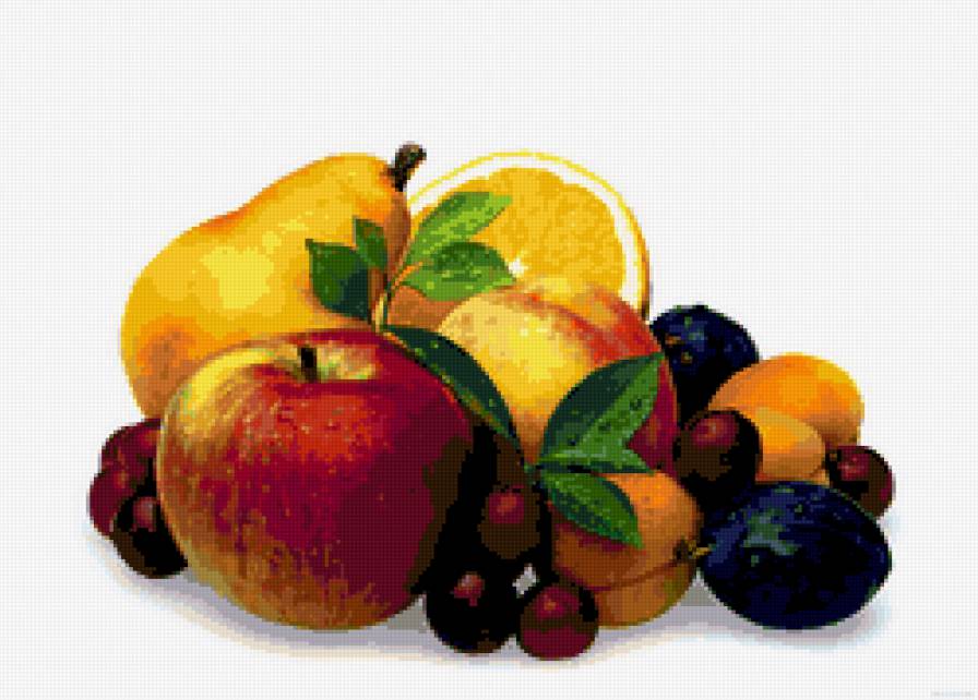 Натюрморт - натюрморт, фрукты, яблоки, сливы, картина, апельсин, груши - предпросмотр