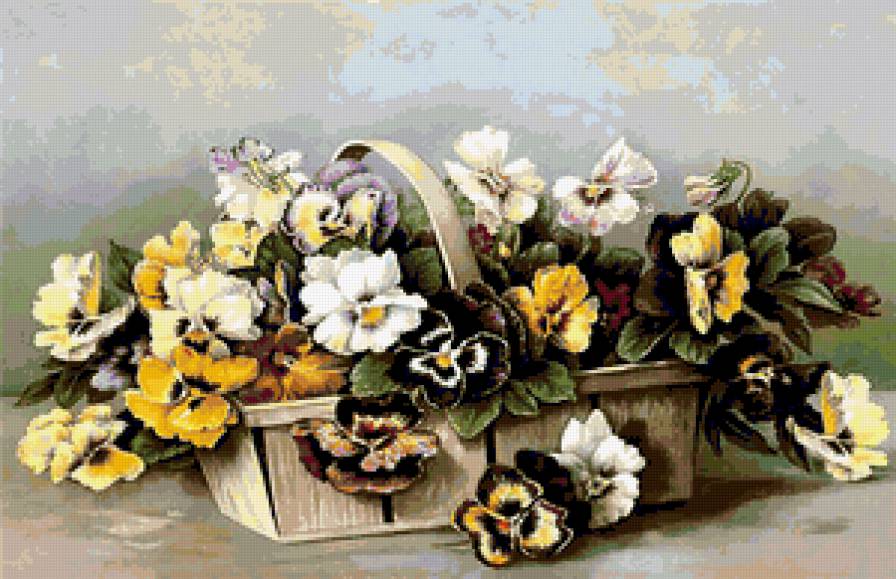 Анютки в корзине - цветы - предпросмотр
