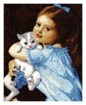 Оригинал схемы вышивки «Девочка с котенком» (№188345)