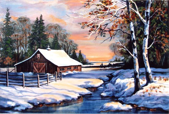 Зимний пейзаж - пейзаж, иней, зима, зимняя сказка, дом, лес, река, снег, природа - оригинал