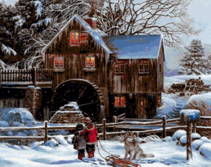 Рождество - зимняя картина, снег, санки, пейзаж, дети, зима, рождество - предпросмотр