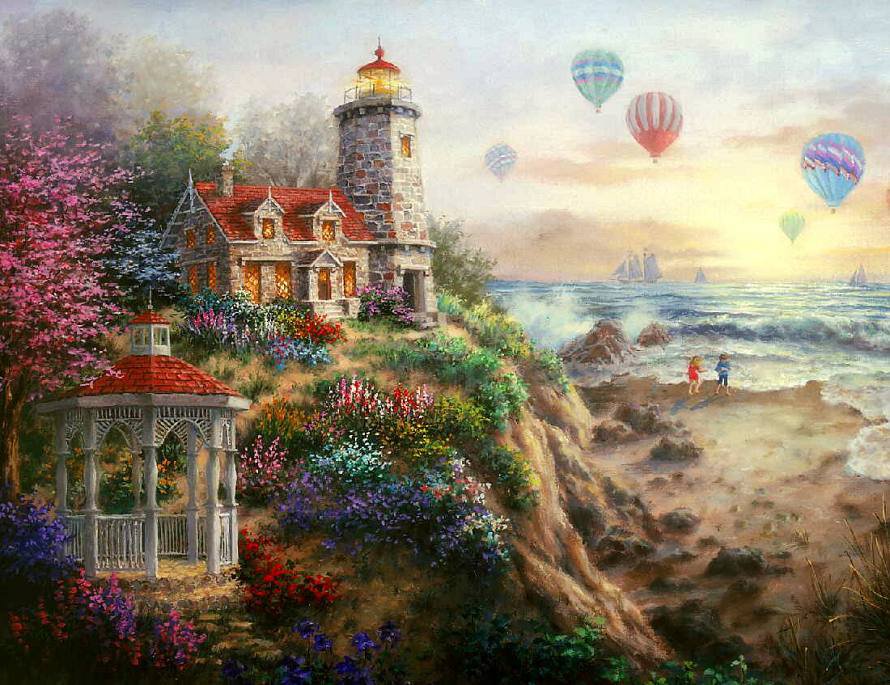 Маяк - корабль, море, воздушный шар, маяк - оригинал