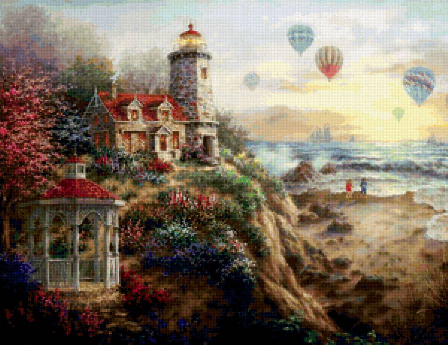 Маяк - маяк, море, воздушный шар, корабль - предпросмотр