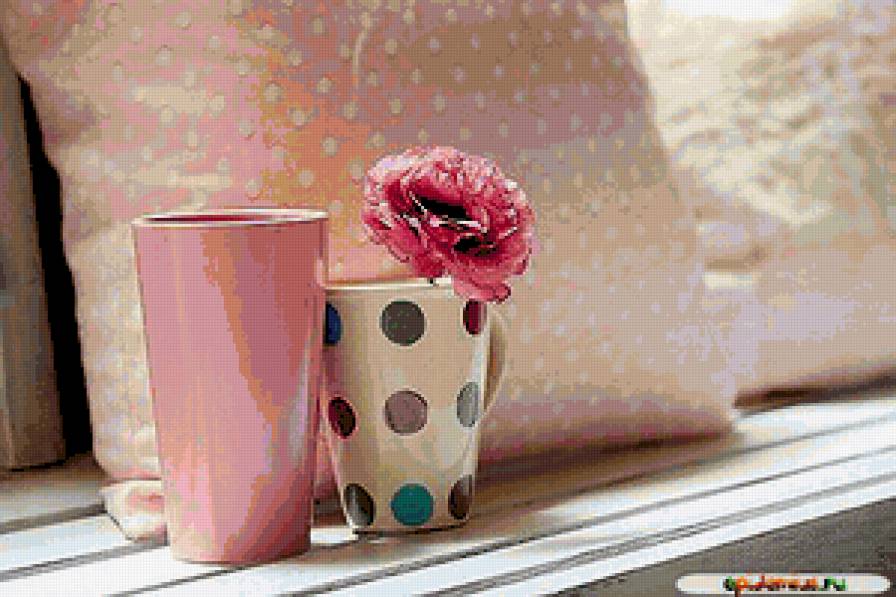 цветок в чашке - подушка, цветок, чашка - предпросмотр