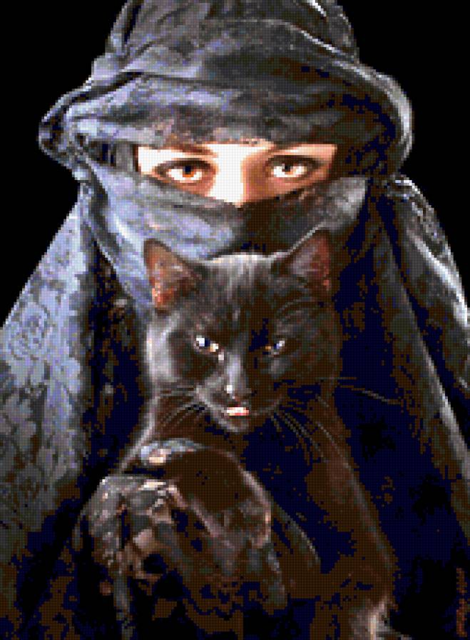 женщина в черном с кошкой - кошка, женщина - предпросмотр