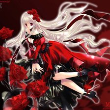 девушка в красном с розами
