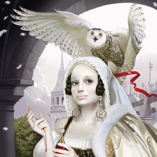 Оригинал схемы вышивки «девушка с белой совой» (№189035)