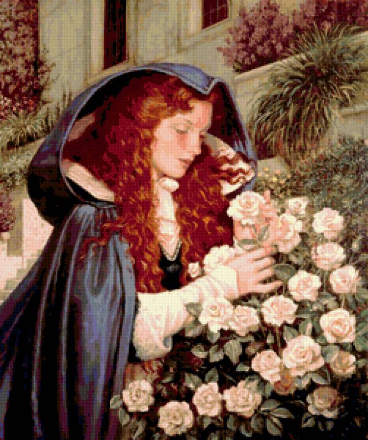 Девушка с розами - картина, девушка, портрет, женские образы - предпросмотр