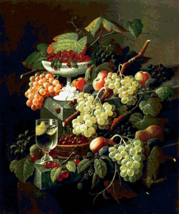 Натюрморт с виноградом - фрукты, картина, натюрморт - предпросмотр
