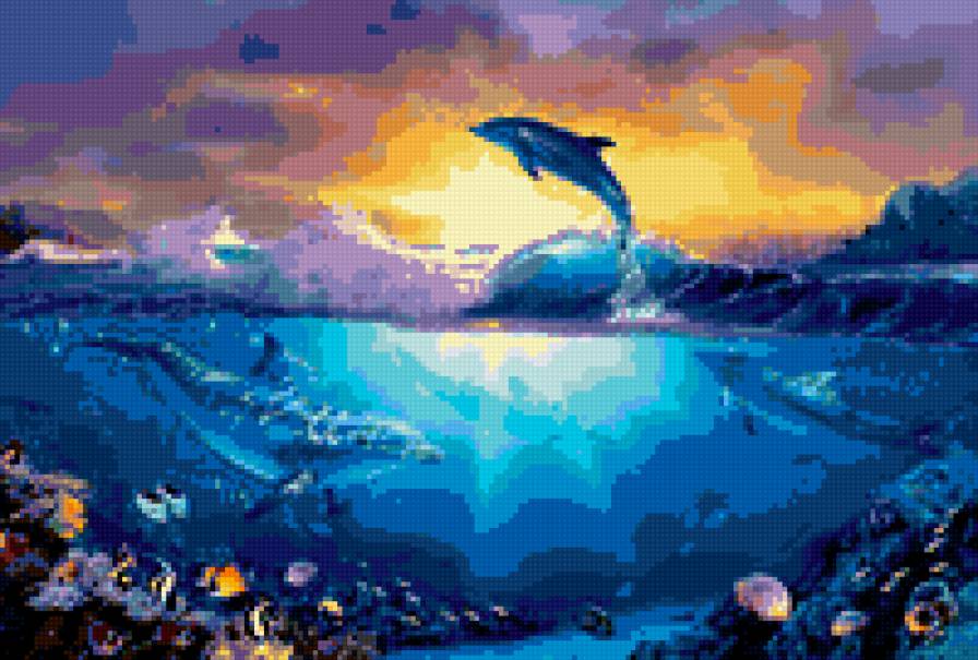 дельфины и солнце - предпросмотр