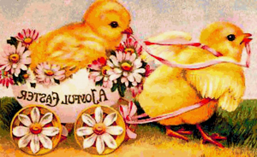 Цыплята - цветы, букетик, птички, ромашка, фиалка, весна, фиалки, цыплята, ромашки - предпросмотр
