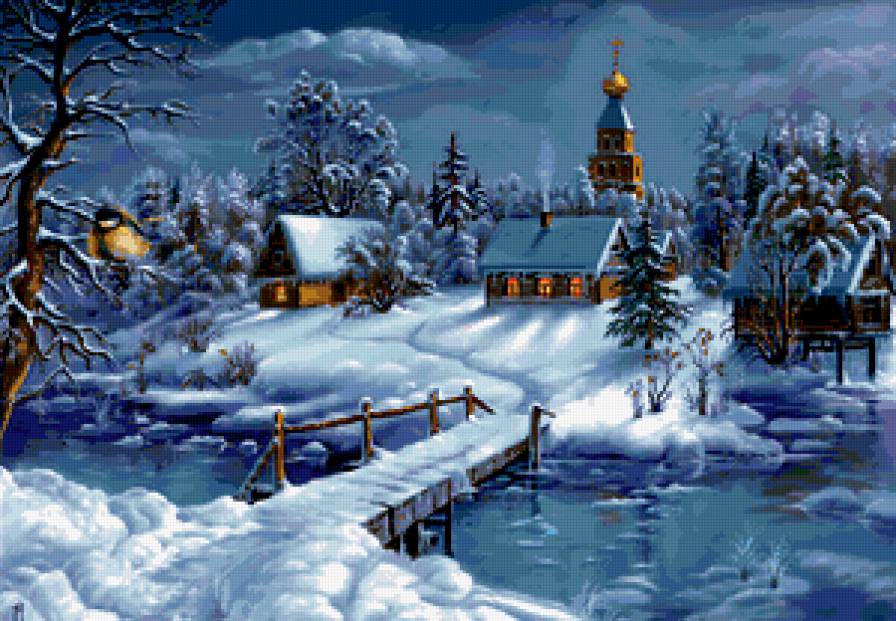 Зимняя картина - картина, пейзаж, зима, природа - предпросмотр
