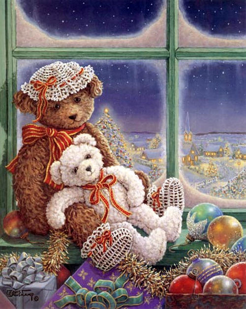 В ожидании праздника - окно, игрушки, зима, картина - оригинал